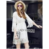 ราคา E106 Lady Kate Modern Bohemian Fringed White Lace Dress เดรสผ้าลูกไม้ประดับพู่สไตล์โบฮีเมียน ผ้าลูกไม้สีขาว Size S (29042483561)