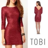 ราคา ล234 Glitter Dress Women s Party Dress เดรสปักเลื่อมสีแดง Tobi (27692794773)