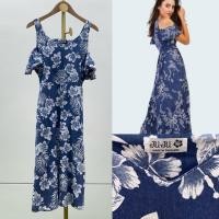 ราคา เดรสเปิดไหล่ป้ายjujuสีฟ้าครามลายดอก อก34 36 เอวสม้อก B329 (26550568486)