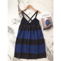 ราคา มินิเดรสสีน้ำเงินลายทางสีดำ แต่งอกลูกไม้ 23 56 (17922684405)