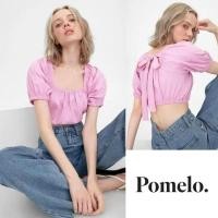 ราคา E333 Pomelo Pink Blouse Off Shoulder Sabrina Top with Bow on the back (43325665785)