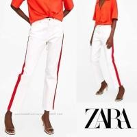 ราคา E111 Zara authentic denim white with red stripe jeans (43167675029)