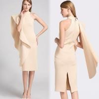 ราคา E439 เดรสสีครีมออกงานแต่งระบาย ไหล่เดียว Size S Mต้น (42776471363)