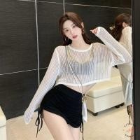 ราคา E118 เสื้อไหมพรมถักฉลุแขนยาว ทรงหน้าสั้นหลังยาว (42772218725)