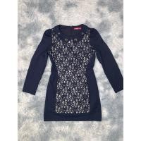 ราคา เดรสคอปกแต่งลูกไม้สีกรมท่าซิปหลัง La Go Go C398 (29976089091)