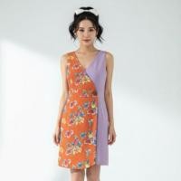 ราคา เดรสทูโทนลายดอกสีส้ม ม่วงอก 33 34 Size S B441 (29201808768)