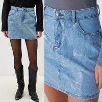 ราคา กระโปรงยีนส์ปักเลื่อมสียีนส์ฟอก สวยมาก (28124939735)