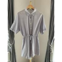 ราคา DKKI made in Korea เดรสผูกเอวสีเทาอมฟ้าลายทางอกวัดจริง 46 เอวฟรีรูดได้สะโพกฟรี 50 C351 (27462904285)