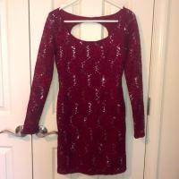 ราคา ล232 Ruby Rox Red Lace Sequin Long Sleeve Dress เดรสลูกไม้สีแดงปักเลื่อม คริสต์มาส (26569951351)