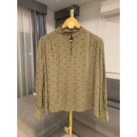 ราคา Brach Brach Blouse Womens S Olive Green Polka Dot Long Sleeve Rayon Keyhole Neck C403 (24691545273)