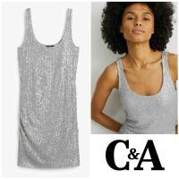 ราคา C A Cocktail dress Party dress Silver Sequin New เดรสปักเลื่อมสีเงิน (24603460833)