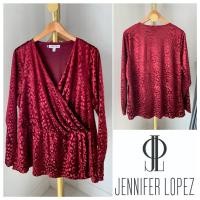 ราคา Jennifer Lopez Womens Red Velvet Top Blouse Flowy Career เสื้อสาวอวบสีแดง ผ้ากำมะหยี่ลายนูน A318 (20085914202)