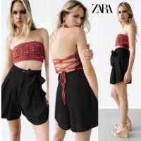 ราคา Zara Linen Bermuda Shorts With Tie Detail กางเกงขาสั้นเอวสูงดีเทลจีบหน้ามีเชือกผูกเอว สีดำ (24361824781)