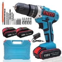 ราคา สว่านแบต 3 ระบบ สว่านแบตกระแทก ENZO 199V ตัวสีฟ้า มีระบบกระแทกปูน ตัวเดียวจบ ครบทุกงาน เจาะไม้ เจาะเหล็ก เจาะปูน (16397196632)