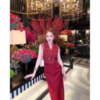 ราคา Camellia Boutique Z M เซ็ต เสื้อทวิต กระโปรงยาว สีแดง สวย ดูดีมาก ป้ายห้อย เสื้อ อก36 ความยาว16 กระโปรง เอว28 (40020620165)