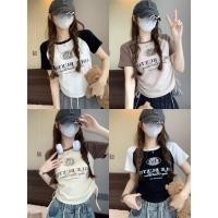 ราคา เสื้อครอปสาวอวบน่ารัก สีทูโทน เสื้อผ้าแฟชั่นฤดูร้อนใหม่ สไตล์เกาหลี เสื้อยืดรัดรูปสวยๆผู้หญิงที่กําลังฮิต ทรงสวย (24735166071)