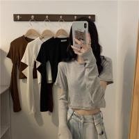 ราคา เสื้อครอปแขนยาว ทรงคอกลม ใส่สบาย สไตล์วินเทจ เรียบง่าย สําหรับผู้หญิง เสื้อแขนยาวผู้หญิงสไตล์เกาหลี น่ารัก สไตล์สีทึบ (26461216893)