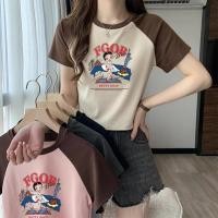 ราคา เสื้อยืดแขนสั้น ทรงพอดีตัว เสื้อครอปสาวอวบน่ารักๆ เก๋สไตล์เกาหลี สไตล์มินิมอล เสื้อครอปคอกลม สกรีนลาย ดครอปทูโทน M 3XL (26731177715)