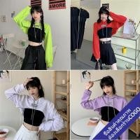 ราคา เสื้อครอปแขนยาวมีฮู้ด วัยรุ่นน่ารัก เสื้อผ้าแฟชั่นผู้หญิง สื้สตรีท 2ชิ้น กล้ามเอวลอย พิมพ์ลายสไตล์เกาหลี (6364867110)