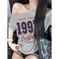 ราคา เสื้อปาดไหล่สาวอวบใส่ได้ เสื้อยืดออเวอร์ไซส์ ทรงหลวม ปาดไหล่ พิมพ์ลาย สไตล์ลำลอง ดีไซน์พิเศษ สาวฮอต เหมาะสำหรับฤดูร้อน (26735780664)