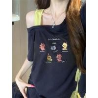 ราคา เสื้อปาดไหล่ ทรงหลวม ปาดไหล่ สไตส์เกาหลี เสื้อยืดแฟชั่นผู้หญิง แขนสั้น เสื้อยืดสวยๆผู้หญิงที่กําลังฮิตเหมาะสำหรับฤดูร้อน (40307061155)