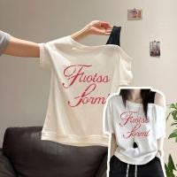 ราคา เสื้อปาดไหล่ เสื้อยืดสวยๆผู้หญิงที่กําลังฮิต แฟชั่นเกาหลี เสื้อโอเวอร์ไซส์วินเทจ ดีไซน์พิเศษ สกีนลาย แบบหลวม ผ้านิ่ม XXL (28988563180)