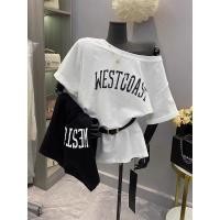 ราคา เสื้อปาดไหล่แขนสั้นผู้หญิง oversize คอกว้าง แฟชั่นเกาหลี สาวอวบใส่ได้ สไตล์วินเทจ ปิดไหล่ ใส่ชิวชิว มินิมอล ใส่สบายM XXL (26788827767)