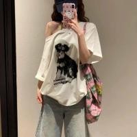 ราคา เสื้อยืดแขนสั้น เปิดไหล่ ทรงหลวม เสื้อยืด oversize สำหรับสาวอวบ สบาย ผ้านิ่มใส่ สไตล์วินเทจ สำหรับฤดูร้อน เสื้อเกาหลี (41050762740)