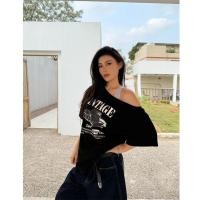 ราคา เสื้อสไตล์เกาหลีวินเทจ แฟชั่นสตรีทฮิปฮอป เสื้อผ้าแฟชั่นสาวอวบวัยรุ่น สตรีทกําลังฮิตปิดไหล่ ผ้านิ่ม ใส่ทำงานได้ พิมพ์ลาย (27885988172)