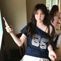 ราคา เสื้อยืดเปิดไหล่ ทรงหลวม ผ้านิ่ม สไตล์อเมริกัน พิมพ์ลาย สําหรับผู้หญิง ใส่สบาย แขนสั้น สีเทาลายสกรีนตัวเลข 88 สไตล์เกาหล (27986157076)