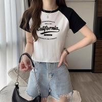 ราคา แขนสั้นแน่นรอบคอเสื้อยืดสาวถนนเสื้อเซ็กซี่ร่างกายกอดท็อปส์ส เสื้อยืดสาวอวบใส่ได้จ้าสไตล์มินิมอล สีทูโทนน่ารักม้าก M 3XL (27280827407)