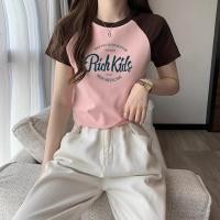 ราคา เสื้อครอปเเขนสั้น เสื้อยืดวินเทจ ทรงสลิมฟิต น่ารัก สวมใส่สบาย คอกลม เสื้อยืดครอปทูโทน สไตล์เกาหลีเรียบง่าย สำหรับผู้หญิง (28780934679)