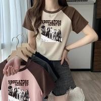 ราคา เสื้อครอป ทรงสลิมฟิต สไตล์อเมริกันเรโทรพิมพ์ลาย เสื้อครอปสาวอวบผู้หญิงที่กําลังฮิต เสื้อยืดเอวลอยวัยรุ่นน่ารักๆฤดูร้อนให (26734640589)