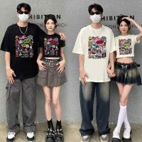ราคา เสื้อคู่รักชายหญิง สกรีนลายการ์ตูนน่ารัก เสื้อครอปเท่ๆวินเทจโอเวอร์ไซส์ผู้หญิงสไตล์เกาหลี ไปทะเล แขนสั้นชุดคู่รัก ใส่สบา (26911664062)