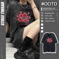 ราคา เสื้อยืดฟอกวินเทจผู้หญิงและผู้ชาย ผ้าคอตตอน 100 oversize พิมพ์ลายดอกกุหลาบ สไตล์อเมริกัน เสื้อผ้าแฟชั่นสกรีนลายเท่ 3XL (26373148115)