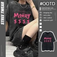 ราคา เสื้อยืดฟอกเฟดเทาวินเทจแบบเท่ๆ แขนสั้นแบบหลวม oversize ผ้าฝ้าย 100 สกรีนลายวินเทจเท่ เสื้อคู่ชายหญิงวินเทจ แขนสั้น 3XL (28322982813)