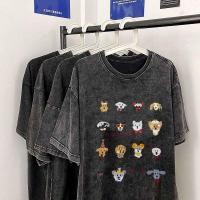 ราคา เสื้อยืดฟอกวินเทจผู้หญิงและผู้ชาย แขนสั้น พิมพ์ลาย ทรงหลวม เสื้อยืดคอกลม พลัสไซส์ สกรีนลายน้องหมา ผ้าคอตตอน100 ใส่สบายน (28522981342)