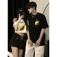 ราคา เสื้อยืดคอกลมแขนสั้น วินเทจ ลายคู่รัก ผ้านิ่มใส่สบาย แนวสตรีท เสื้อครอปแขนสั้น สกรีนลาย ไปทะเล เสื้อครอปผู้หญิงลายทุเรีย (27710266143)