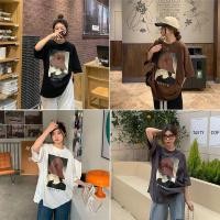 ราคา เสื้อสกรีนลายวินเทจผู้หญิง oversize เสื้อผ้าวัยรุ่น สไตล์เกาหลี เสื้อยืดโอเวอร์ไซส์แขนสั้นคู่รัก ใส่ได้ทั้งชายและหญิง (18966224290)