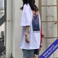 ราคา เสื้อยืดลายการ์ตูนไซส์ใหญ่ oversize เสื้อผ้าวินเทจผู้หญิงโอเวอร์ไซส์ น่ารักสไตล์เกาหลี เสื้อใส่สบายผู้หญิง สีขาวทรงหลวม (10621772395)