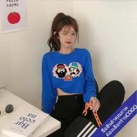 ราคา COGO เสื้อครอปคอกลมแขนยาวผู้หญิงแฟชั่น เสื้อผ้าวัยรุ่นเอวลอยสไตล์เกาหลี พิมพ์ลาย สีขาว (7053432703)