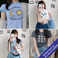 ราคา COGO พร้อมส่ง เสื้อครอปเอวลอยรัดรูป เสื้อผ้าแฟชั่นผู้หญิง สไตล์เกาหลี เสื้อแขนสั้นคอกลมสกรีนลาย สกรีนลาย น่ารัก (5344385274)