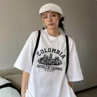 ราคา วินเทจหญิงเท่ๆ คอกลมแขนสั้น ลำลอง เสื้อเชิ้ตแขนสั้นโอเวอร์ไซส์ เสื้อยืดลายการ์ตูนสไตล์เกาหลี oversize เสื้อผ้าวัยรุ่นแฟ (24076388702)