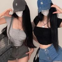 ราคา Pure Desire Hot Girl เสื้อยืดแขนสั้นสั้นจีบคอเหลี่ยมเซ็กซี่ (29086576434)