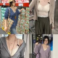 ราคา เสื้อสายเดี่ยวคอวีลูกไม้พร้อมแผ่นรองหน้าอกหลังสวย (40714454611)