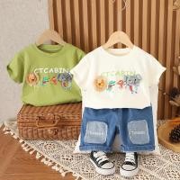 ราคา ชุดเสื้อยืดแขนสั้นลายช้างและกางเกงขาสั้นยีนส์สำหรับเด็กสไตล์เกาหลี (49751965119)