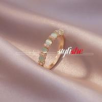 ราคา แหวนโอปอลสีเขียวสําหรับผู ้ หญิงแฟชั ่ นเครื ่ องประดับเพชรหรูหราอุปกรณ ์ เสริมเกาหลี (25031795901)