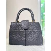 ราคา กระเป๋าถือหนังนกกระจอกเทศแท้สีดำ (55900683341)