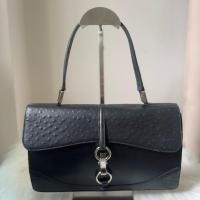 ราคา กระเป๋าสะพาย หนังแท้สีดำ ผสมหนังนกกระจอกเทศ (43475816134)