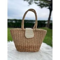 ราคา กระเป๋าสานสะพายไหล่ ประดับมุก มือสอง (43318410439)